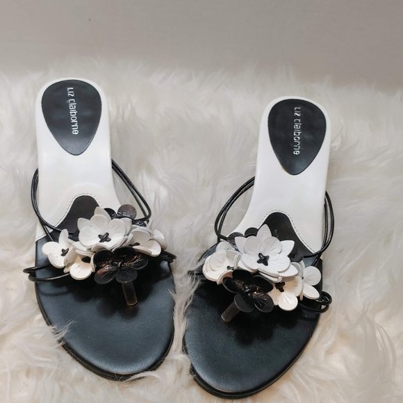 Liz Claiborne Shoes - Liz Claiborne Floral Black & White Kitten Sandals